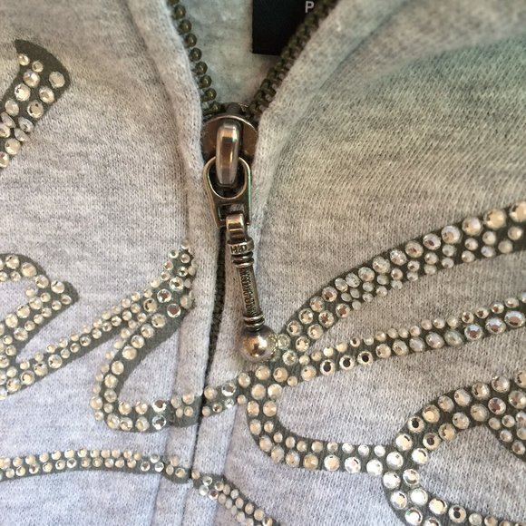 Harley-Davidson Womens Hoodie Small Gray Rhinestones Embellished Full Zip 2010 - Picture 8 of 8